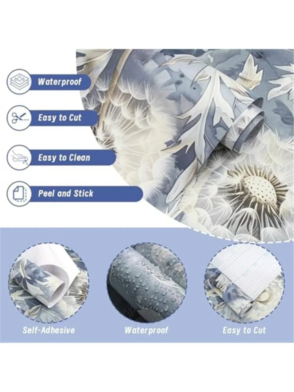 Blue Floral Peel Stick Wallpaper Removable Vinyl Contact Paper Home Decor Roll
